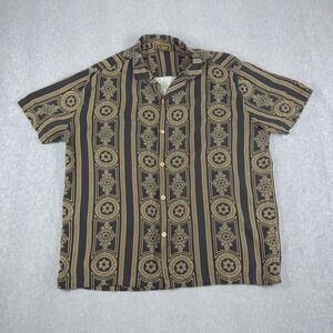 Casa Moda Couture Men's Large Luxury GOLD & BLACK Design Button Front Shirt